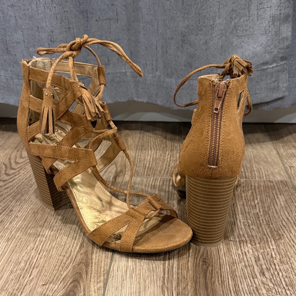 Elegant Tan Suede Women's Lace-Up Heels